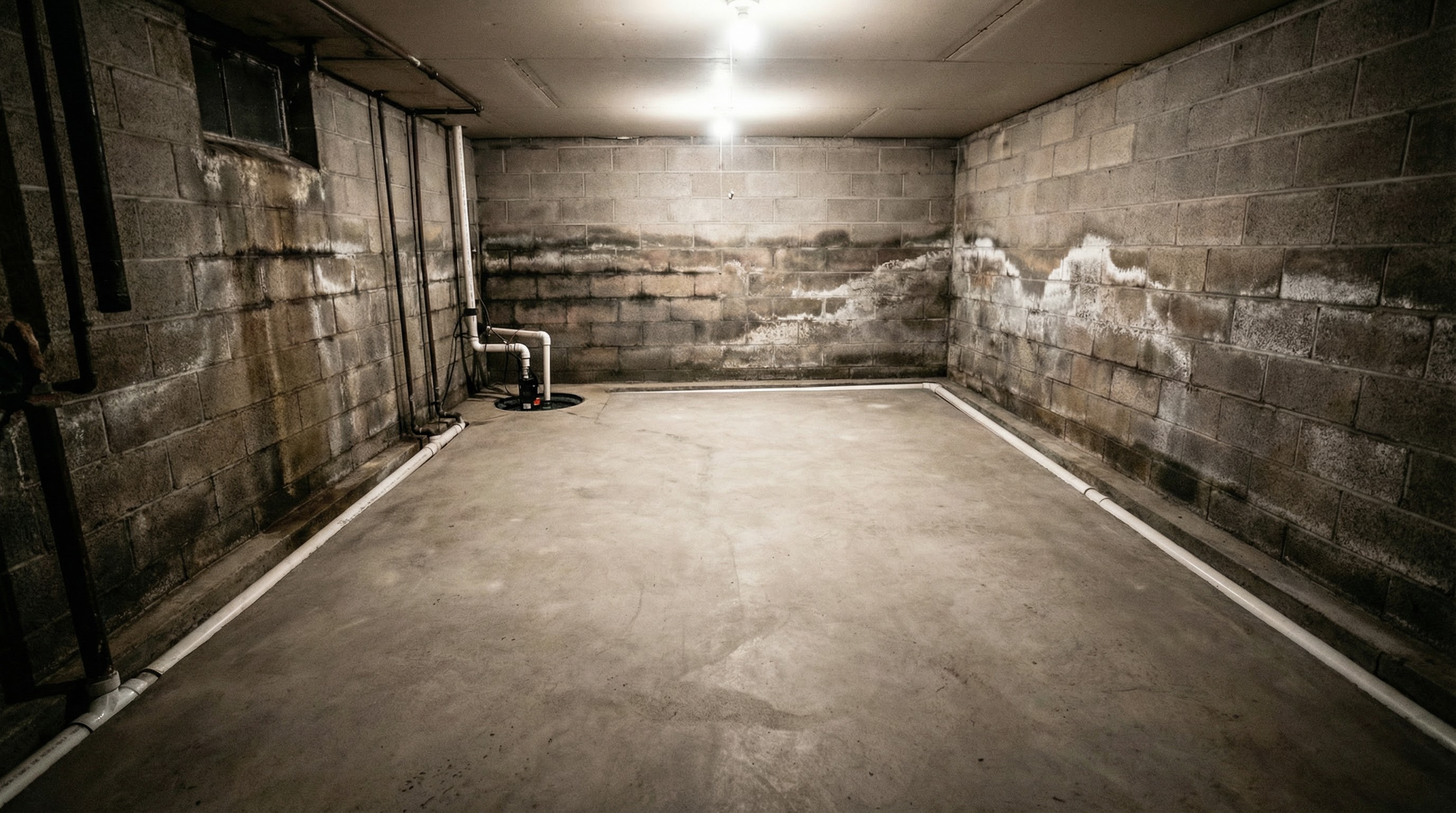 Dry basement after interior drain tile and sump pump installation